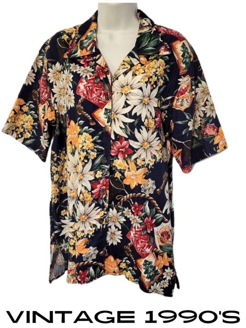 RUFF HEWN Vintage 1990s Floral Button Down Linen Blend Shirt - Women's M